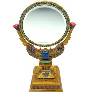 Vintage Hand painted‎ Gold,Red,Blue Scarab Beetle Double Sided Standing Mirror